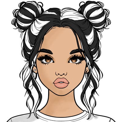 realistic girl with two buns in hair and lips
