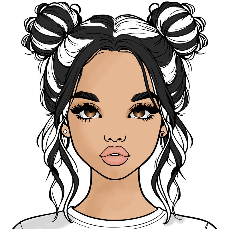 realistic girl with two buns in hair and lips