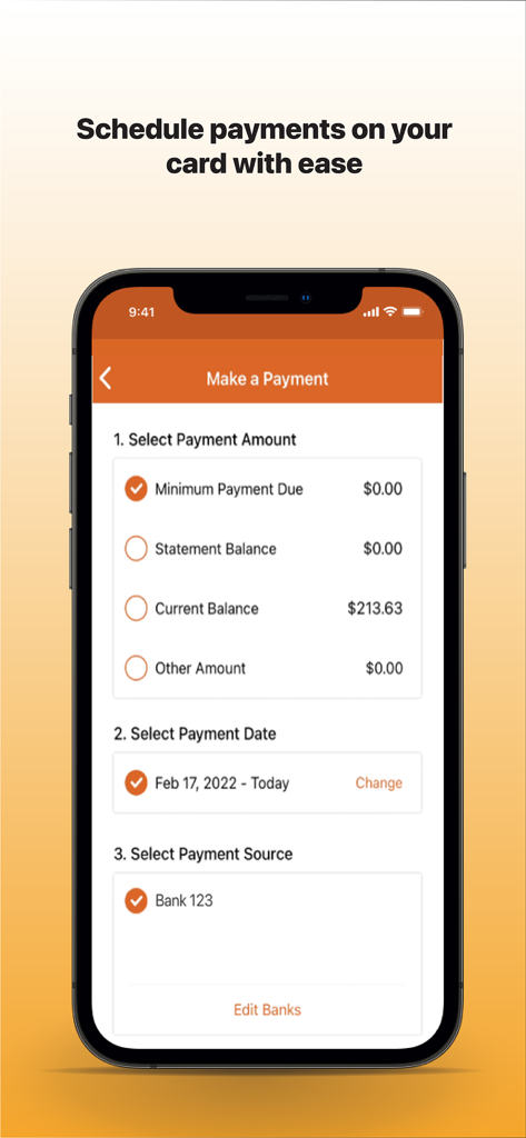 La pantalla de programación de pagos de la aplicación Tarjeta de Tienda Amazon que muestra opciones para monto, fecha y cuenta bancaria.
