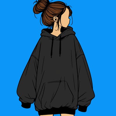 realistic girl with a oversized sweatshirt on and a bun
