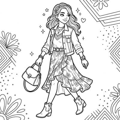 Dive into the world of fashion with this vibrant coloring page featuring a stylish teen girl. Perfect for young artists to experiment with colors and bring trendy outfits to life.