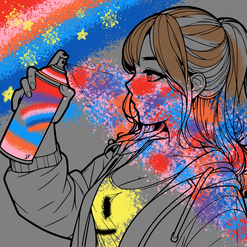 a realistic girl spray, painting