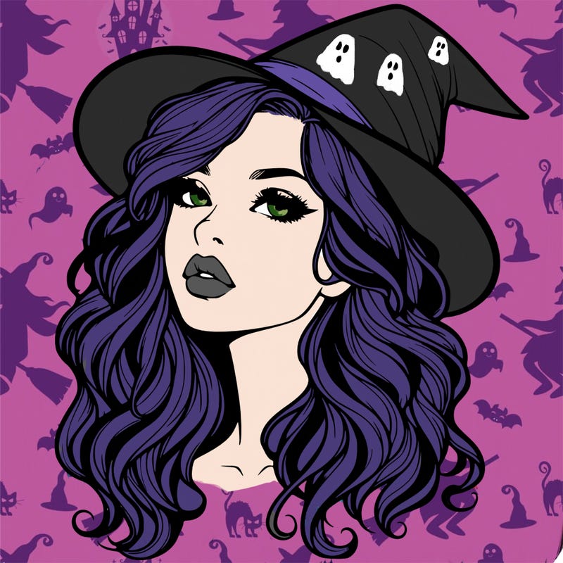 realistic witch girl with wavy hair and lips