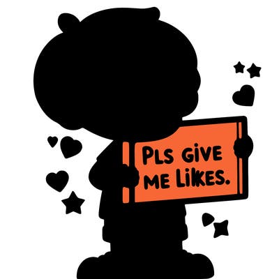 boy holding a sign that says pls give me likes