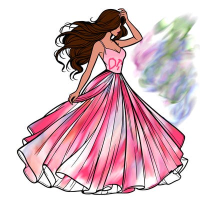 realistic woman with dress flowing in the wind