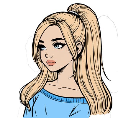 realistic girl with a high ponytail