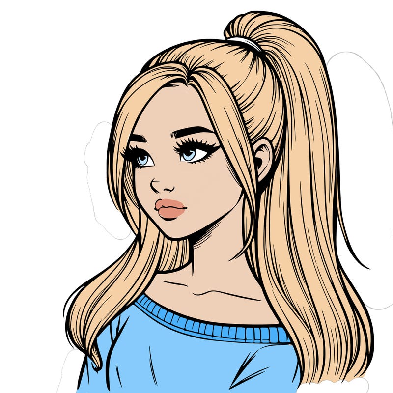 realistic girl with a high ponytail