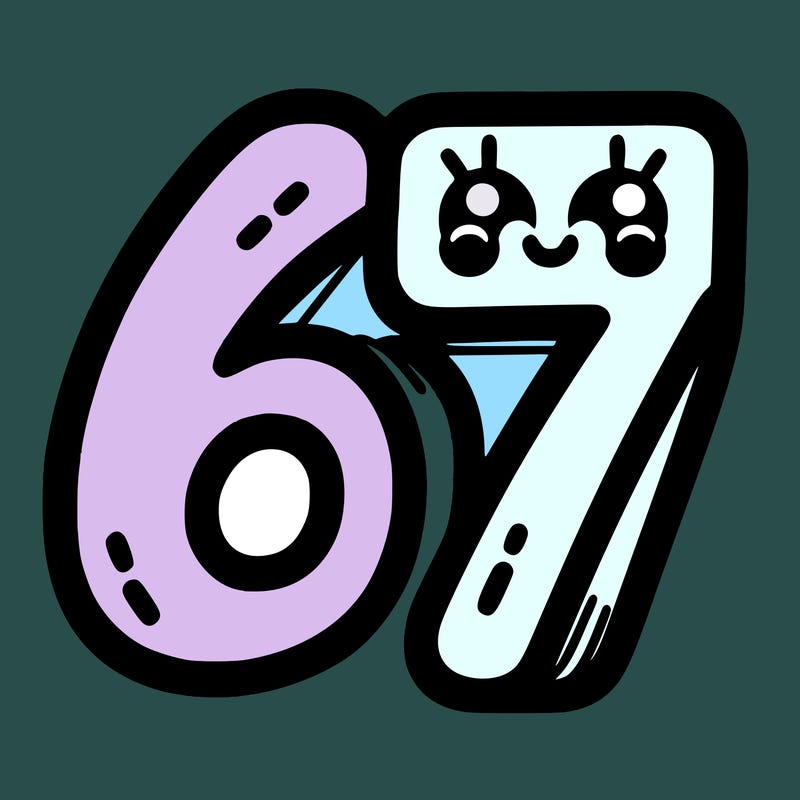 the numbers 67
