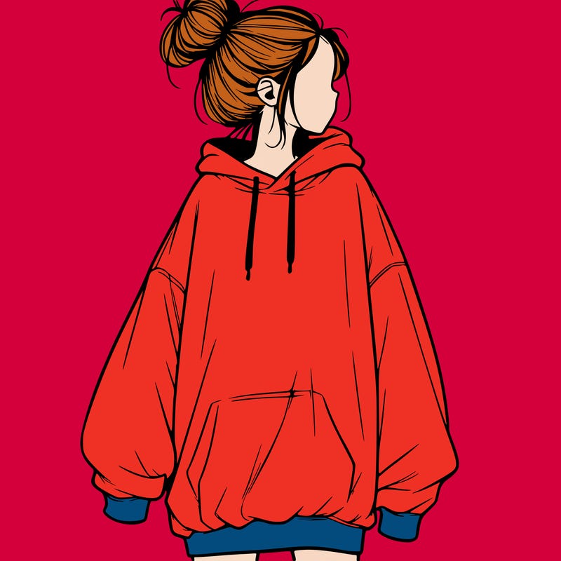 realistic girl with a oversized sweatshirt on and a bun