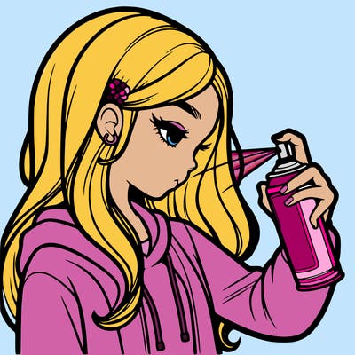 a realistic girl spray painting