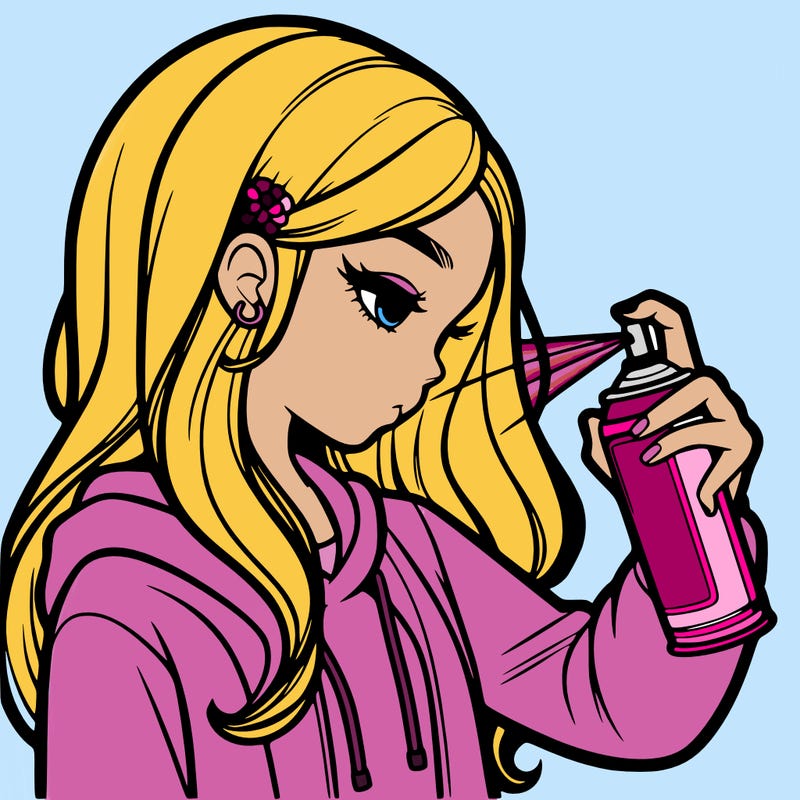 a realistic girl spray painting