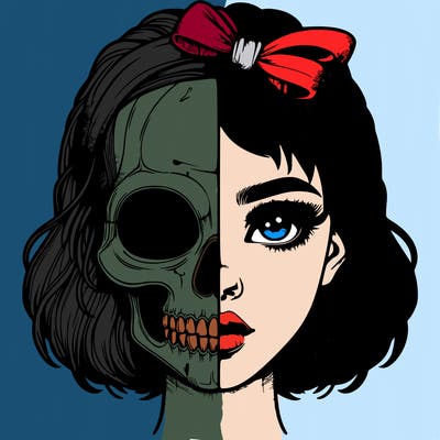 realistic girl with half skull mask