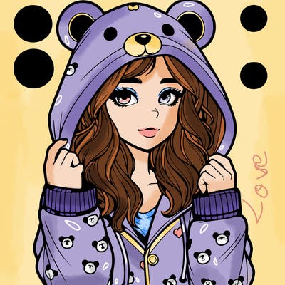 realistic girl in a animal pjs hoodie