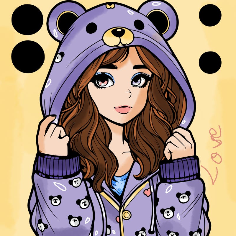 realistic girl in a animal pjs hoodie