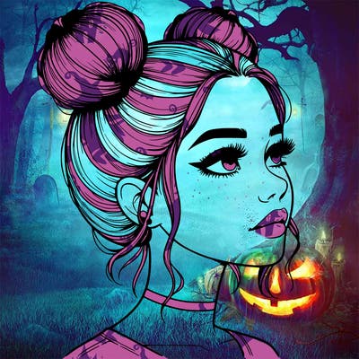 realistic girl with buns on the top of her head