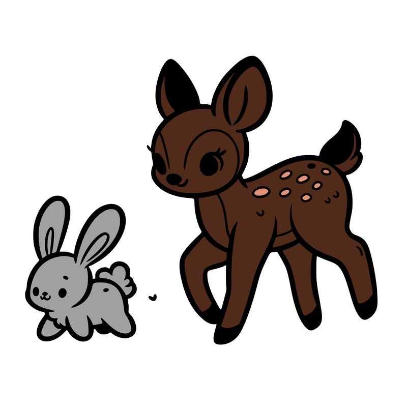 a fawn walking with a cute bunny