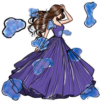 realistic woman with dress flowing in the wind