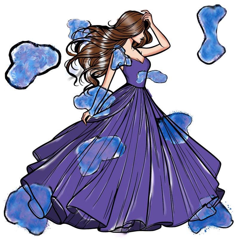 realistic woman with dress flowing in the wind