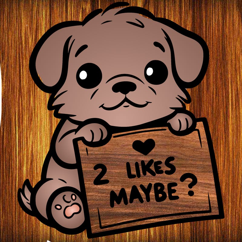 a puppy holding a sign that says 2 likes maybe?