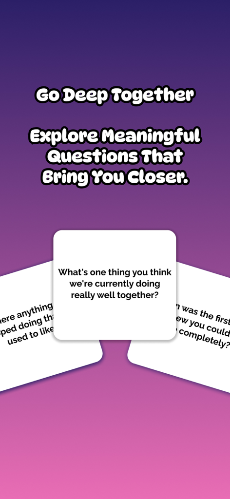 Icebreaker - couple game - Icebreaker app screen showing deep conversation starter cards for couples