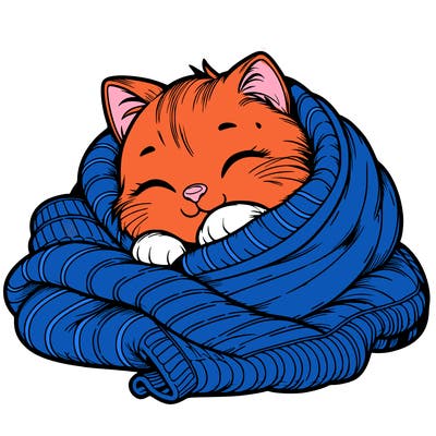realistic cozy cat in a blanket