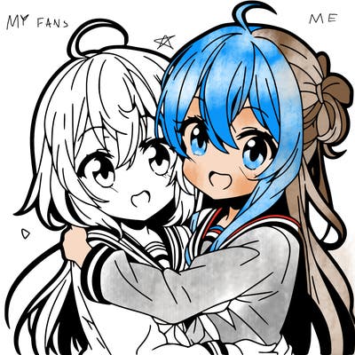 two anime girls hugging eachother