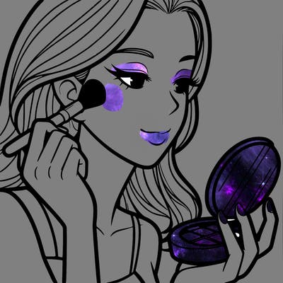 little girl putting on makeup