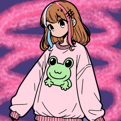 girl wearing frogging sweatshirt