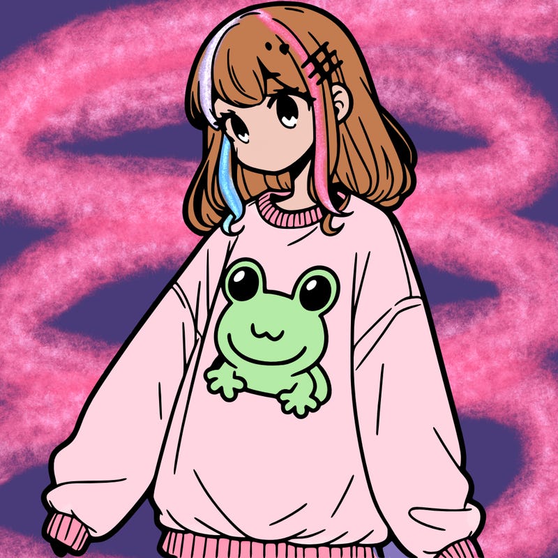 girl wearing frogging sweatshirt