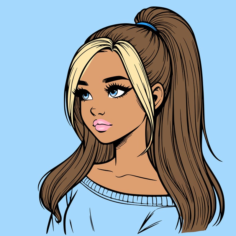 realistic girl with a high ponytail