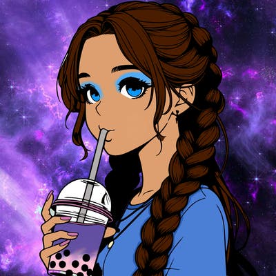 realistic girl with braided hair drinking boba
