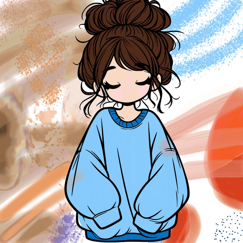 girl with baggy sweatshirt and messy bun