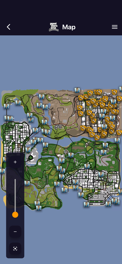 Interaktive Karte von GTA San Andreas mit Markierungen für Sammlerstücke
