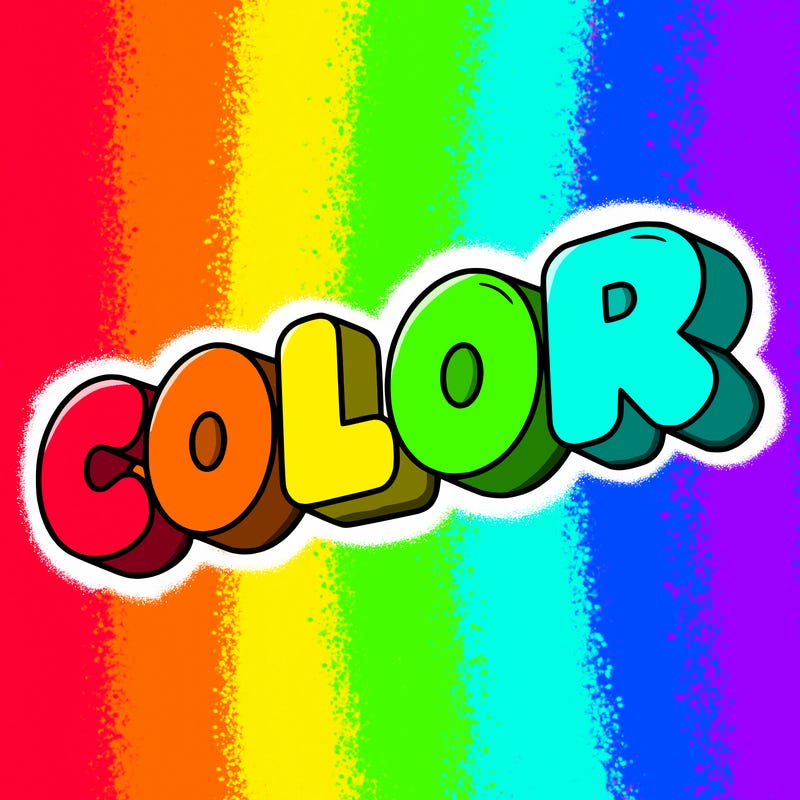 a sign that says color in bubble writing