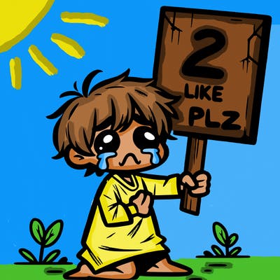 small poor toddler crying with sign that says 2 like plz
