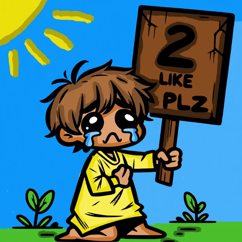small poor toddler crying with sign that says 2 like plz