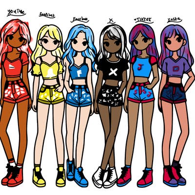 a group of girls wearing crop tops and shorts