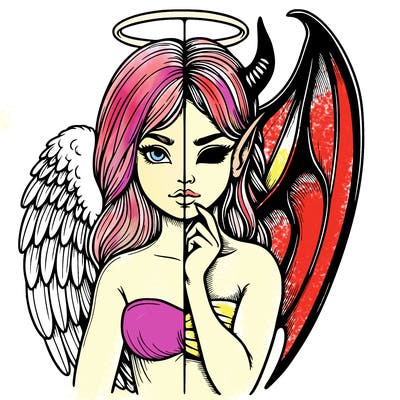 realistic angel half demon