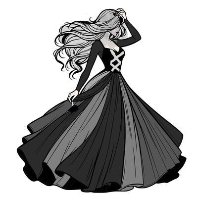 realistic woman with dress flowing in the wind