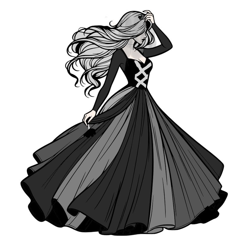 realistic woman with dress flowing in the wind