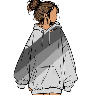 realistic girl with a oversized sweatshirt on and a bun