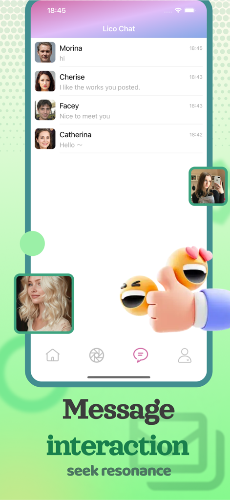 Lico - Fit Life & Chat - Lico app chat interface showing message list and social interaction features