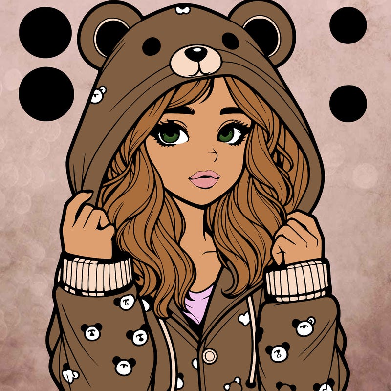 realistic girl in a animal pjs hoodie
