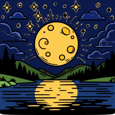 moonlight shining on a lake