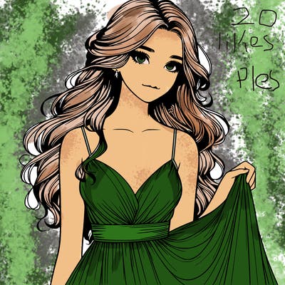 realistic girl in flowy silky prom dress