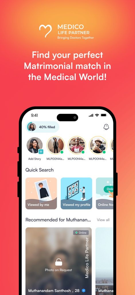 Medico Life Partner Matrimony - Interface of the Medico Life Partner app for finding medical professional matrimonial matches