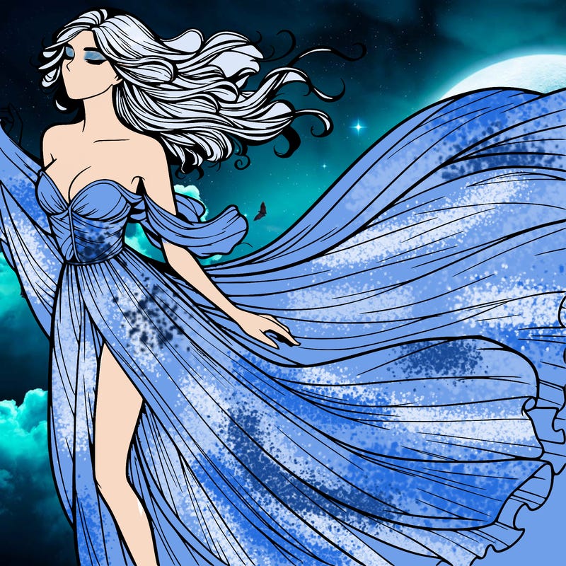 realistic woman in dress flowing the the wind