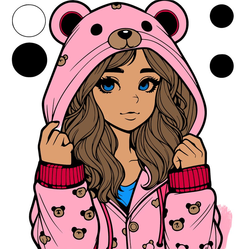 realistic girl in a animal pjs hoodie