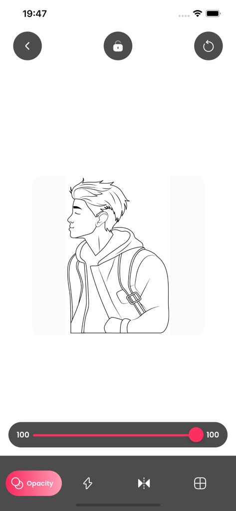 AR Drawing - Trace to Sketches - AR Drawing app interface featuring a line art sketch of a boy and drawing control tools