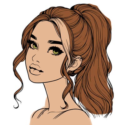 realistic girl with a ponytail on her hair and lips